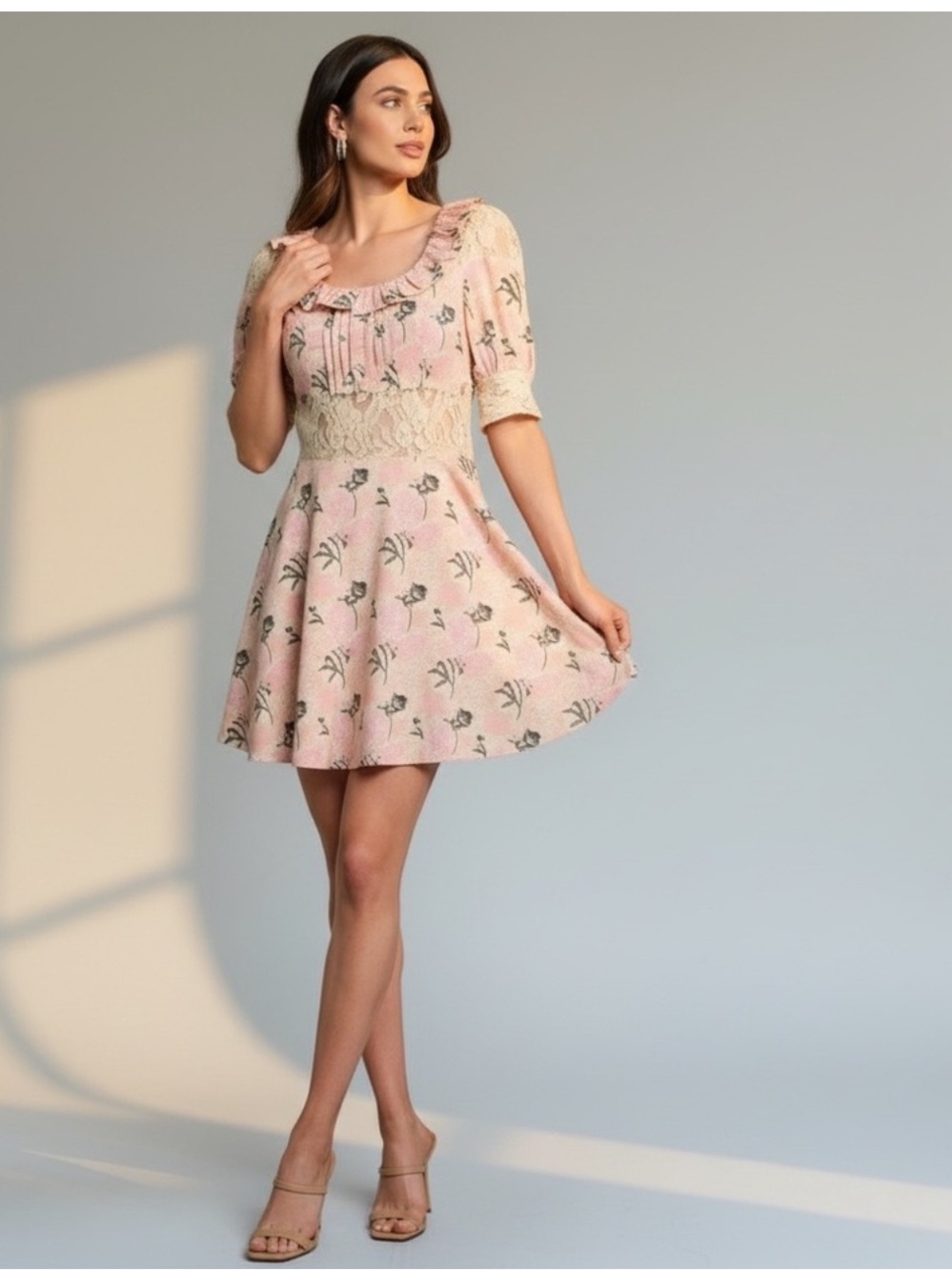 NWT Alamia Floral Lace Cream & Pink Mini Dress Boutique Romantic Coquette Girly